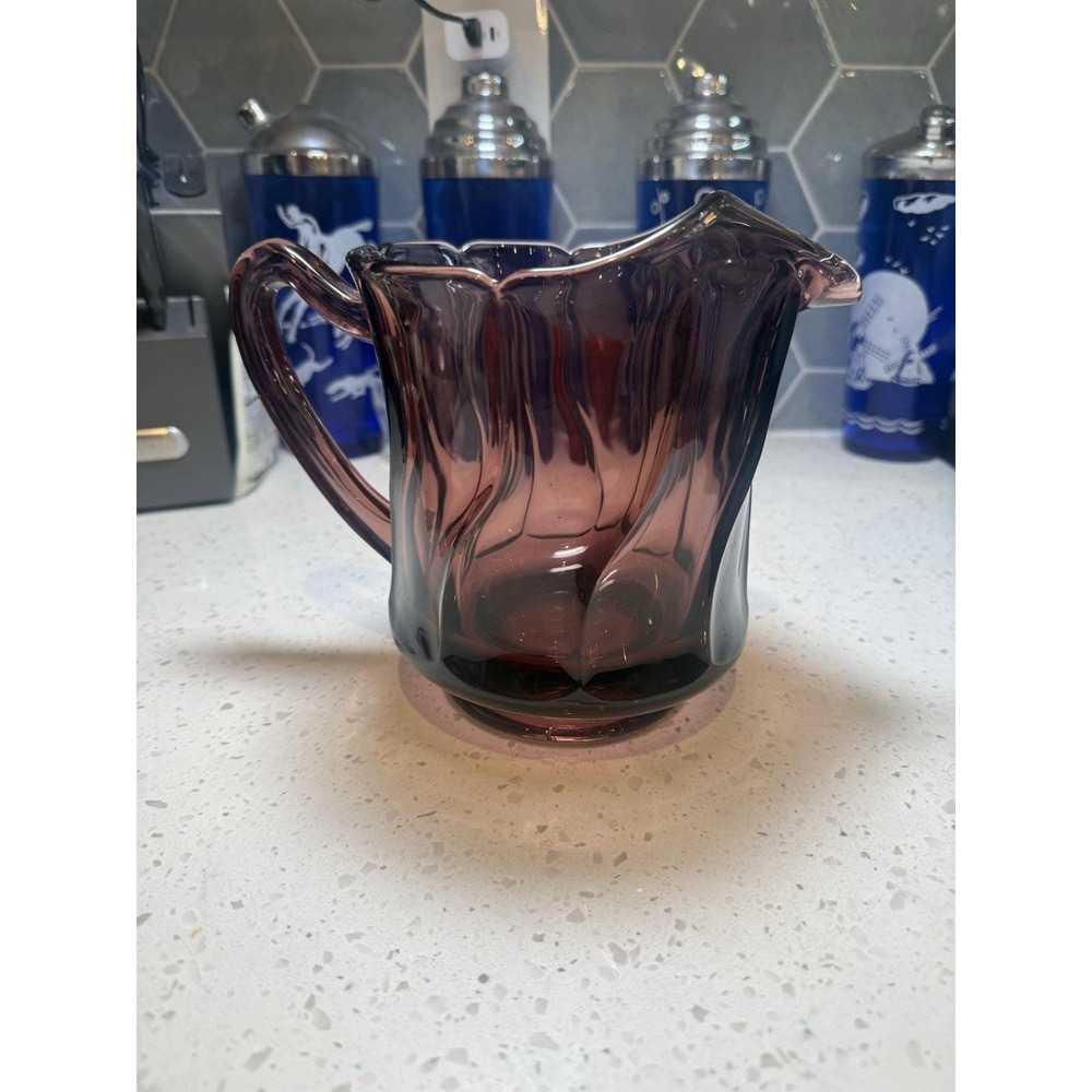 Fostoria Jamestown Swirl Amethyst Purple Pitcher Mid Century Modern Glass